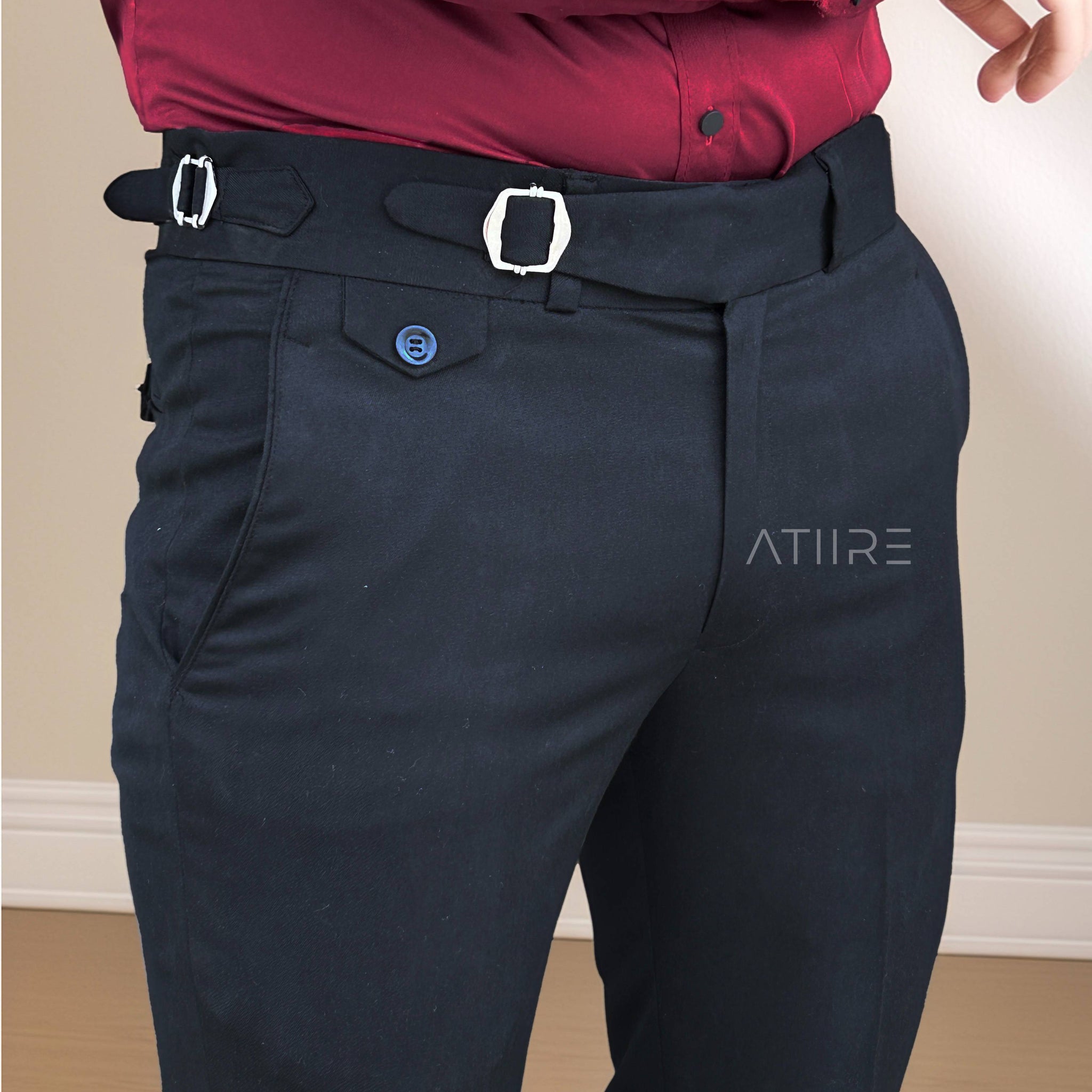 BLACK SINGLE PLEATED BUCKLE GURKHA PANTS BY ATIIRE